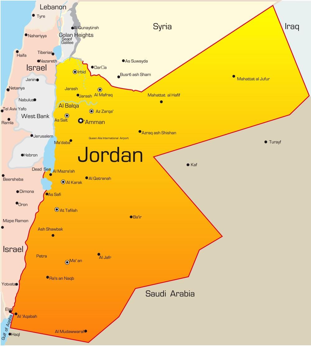 kat jeyografik nan lòt bò larivyè Jouden mwayen oryan an